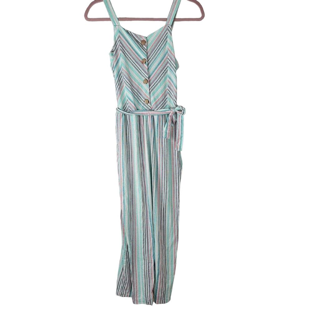 Linen Blend Jumpsuit Girls Size XL One Piece Striped Coastal Boho My Michelle